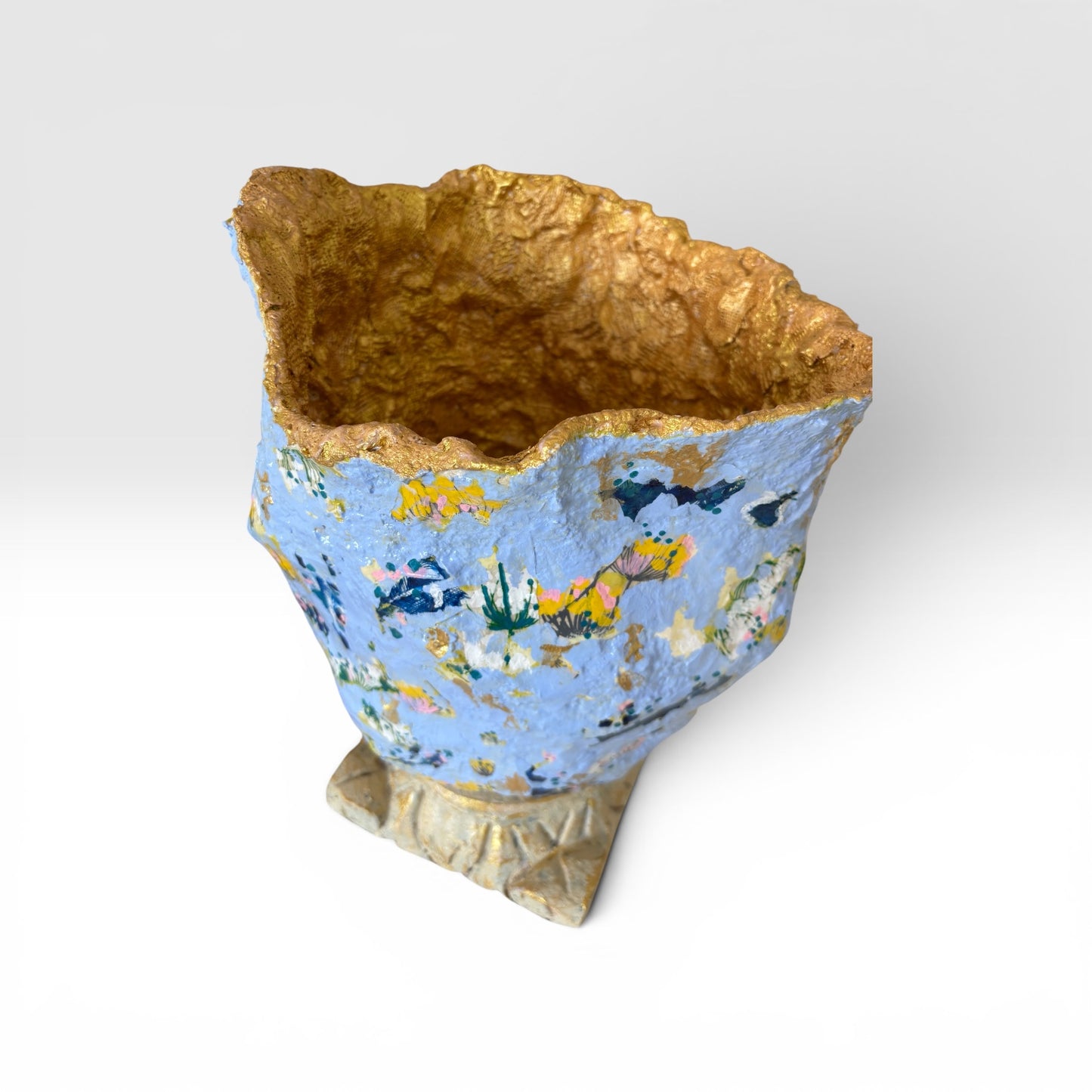 Large Blue Abstract Vessel with Carved Base
