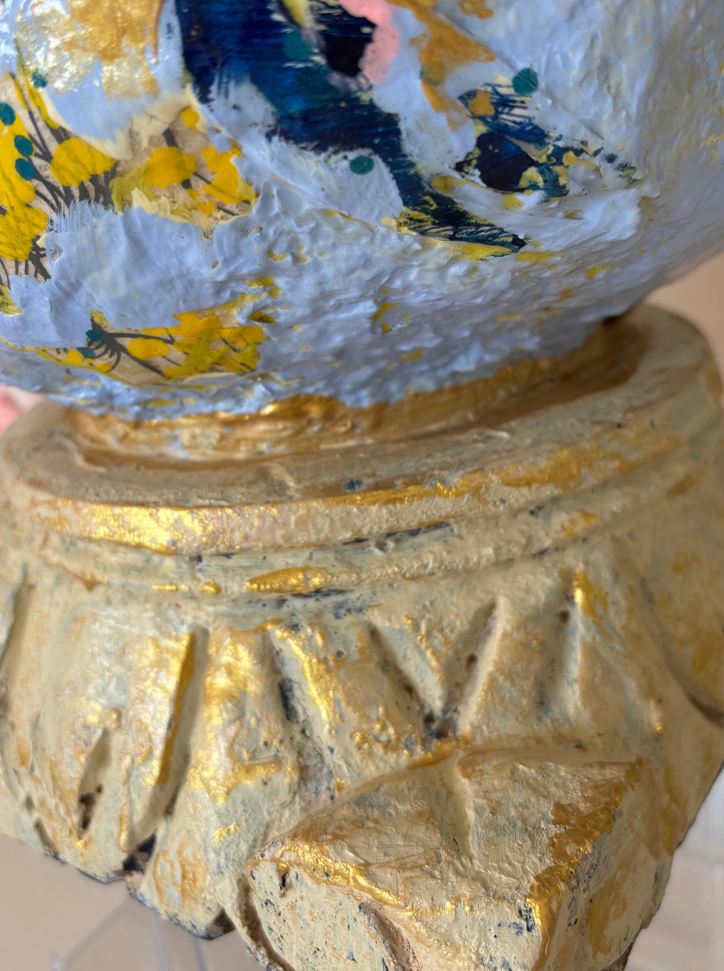 Large Blue Abstract Vessel with Carved Base