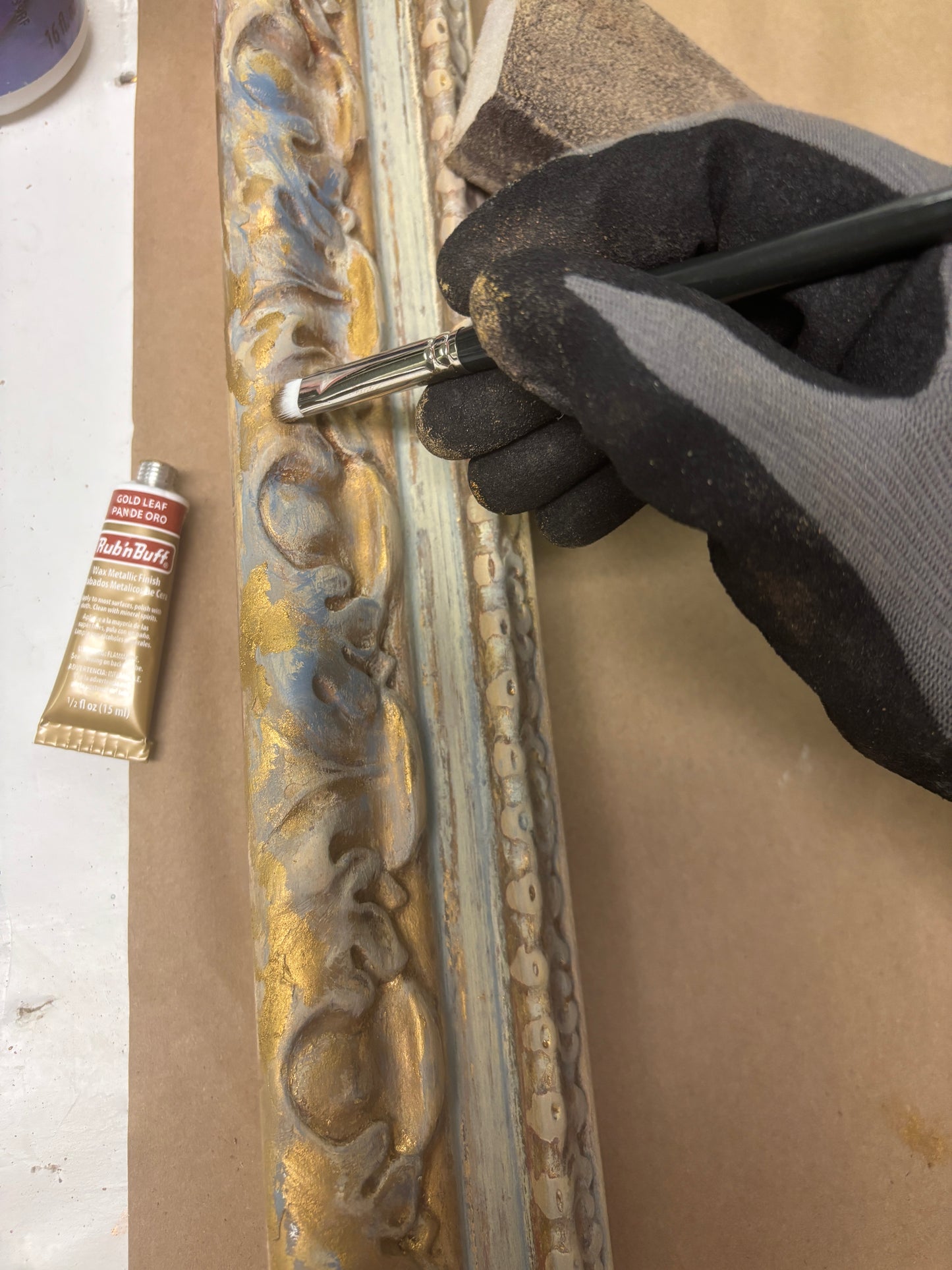 French Blue and Gold Leaf Mirror