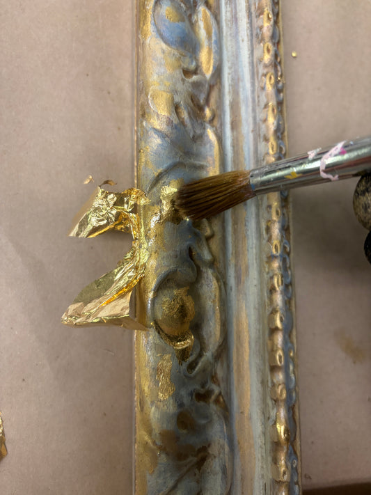 French Blue and Gold Leaf Mirror