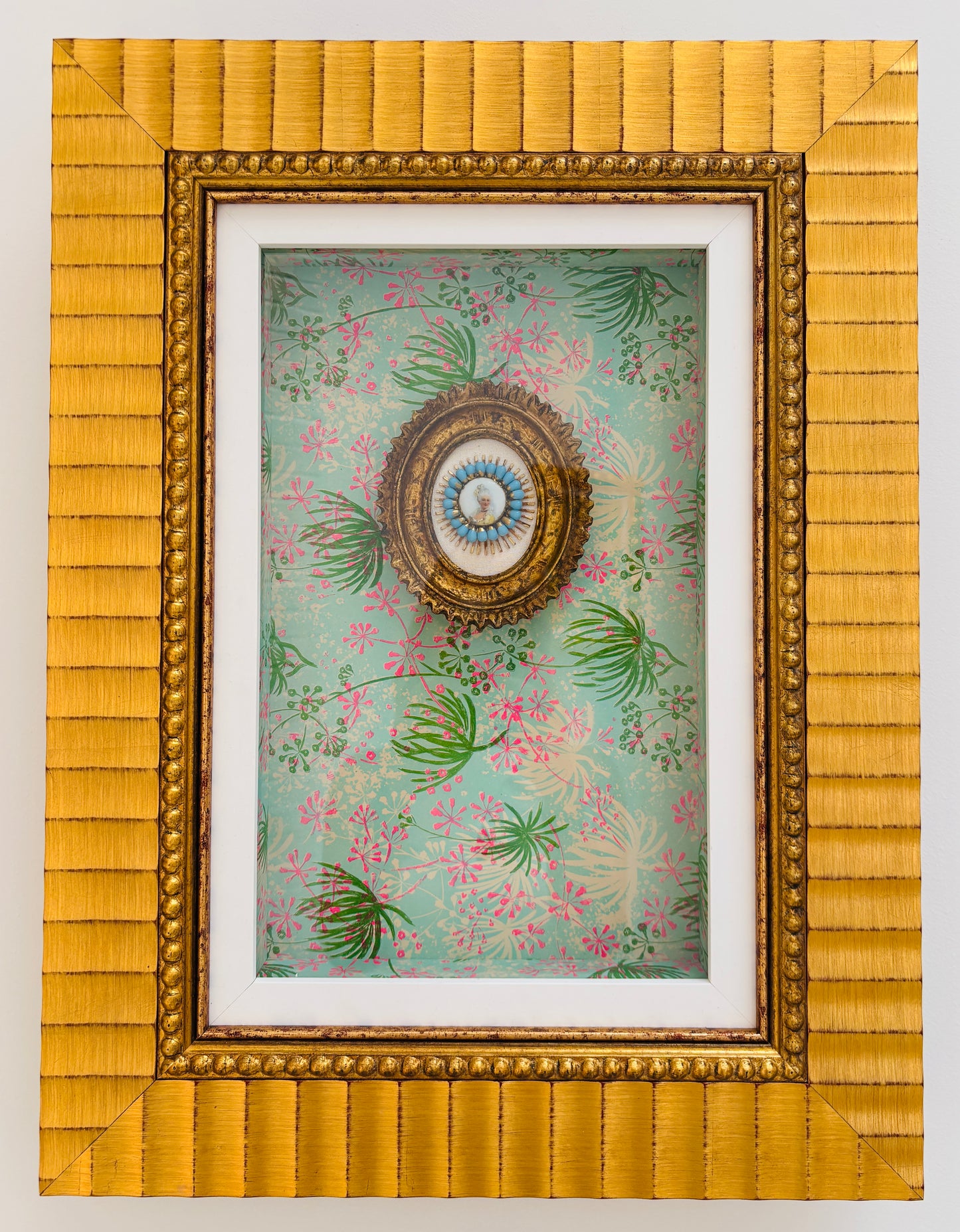 Jeweled Antique Cameo and Papered Shadow Box I
