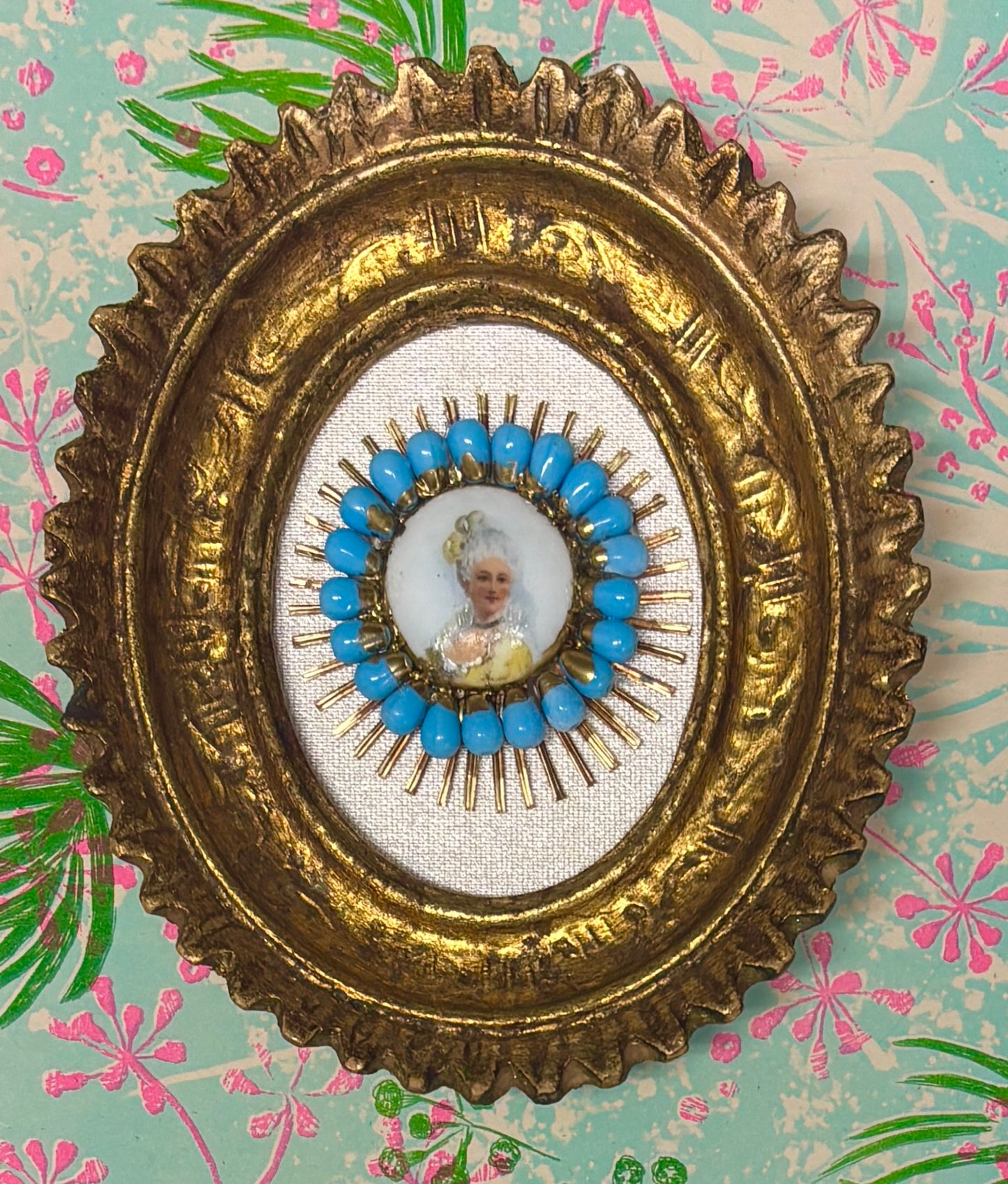 Jeweled Antique Cameo and Papered Shadow Box I