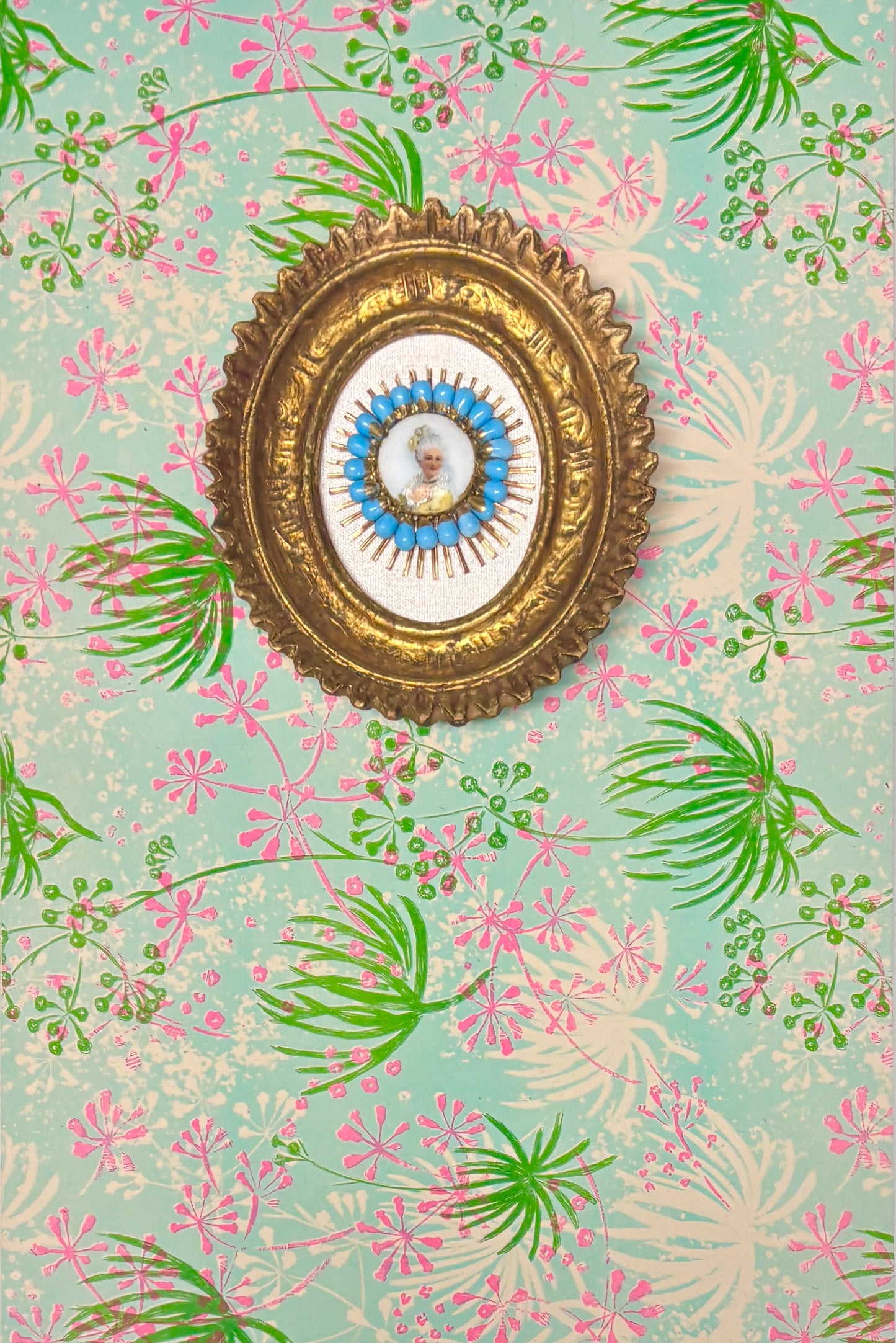 Jeweled Antique Cameo and Papered Shadow Box I
