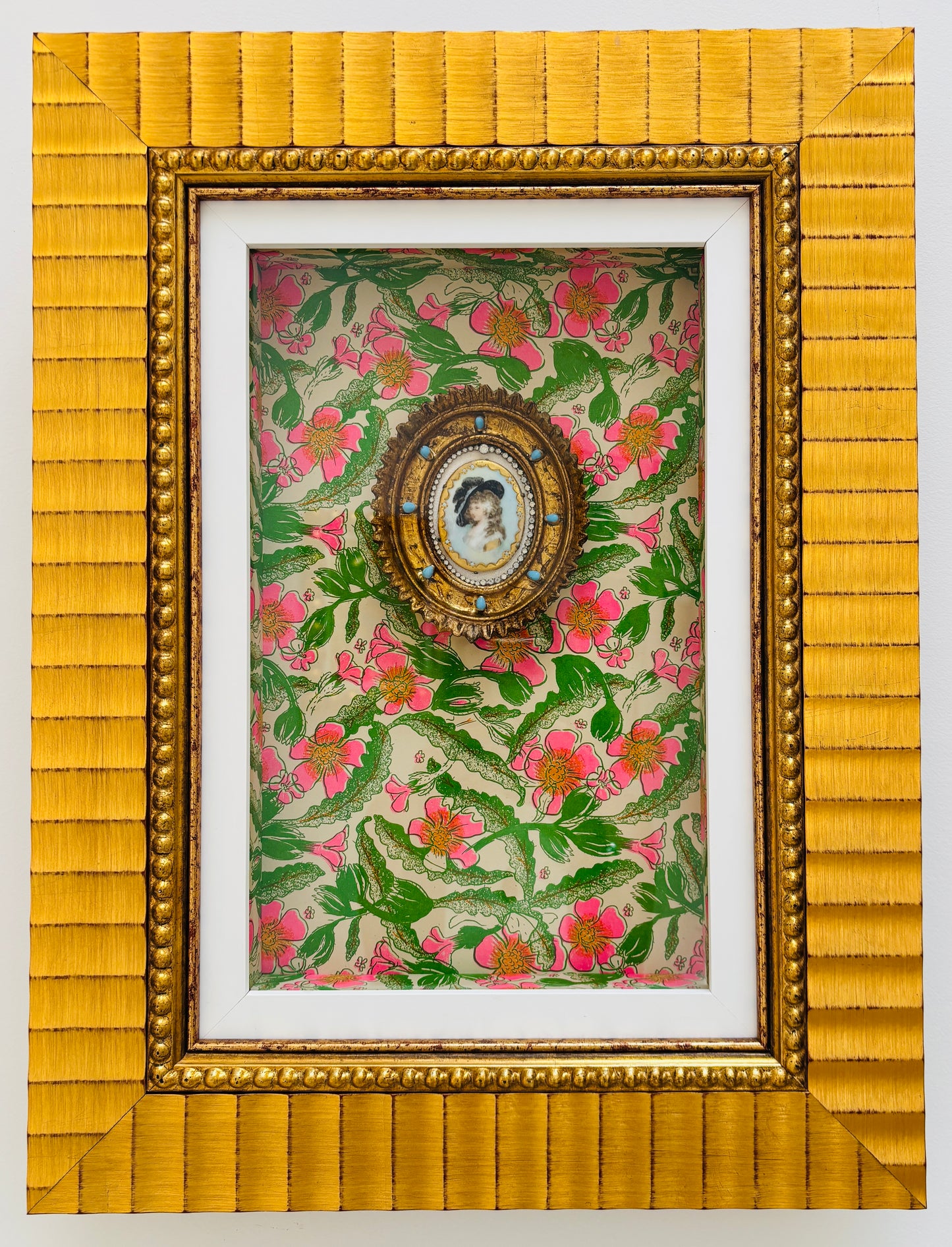 Jeweled Antique Cameo and Papered Shadow Box II