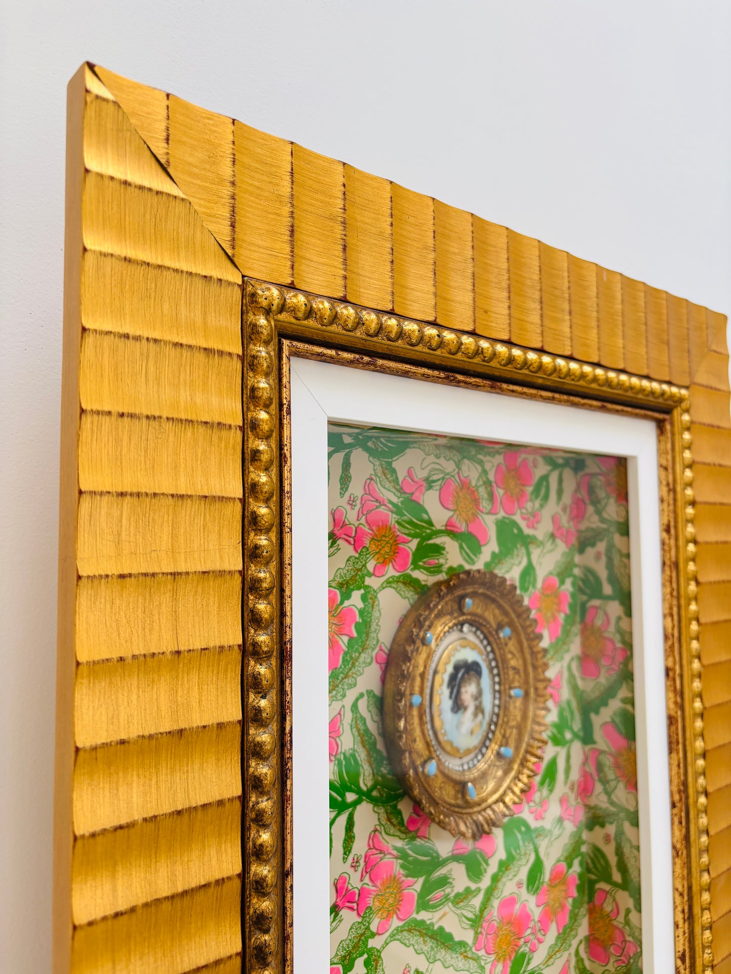 Jeweled Antique Cameo and Papered Shadow Box II