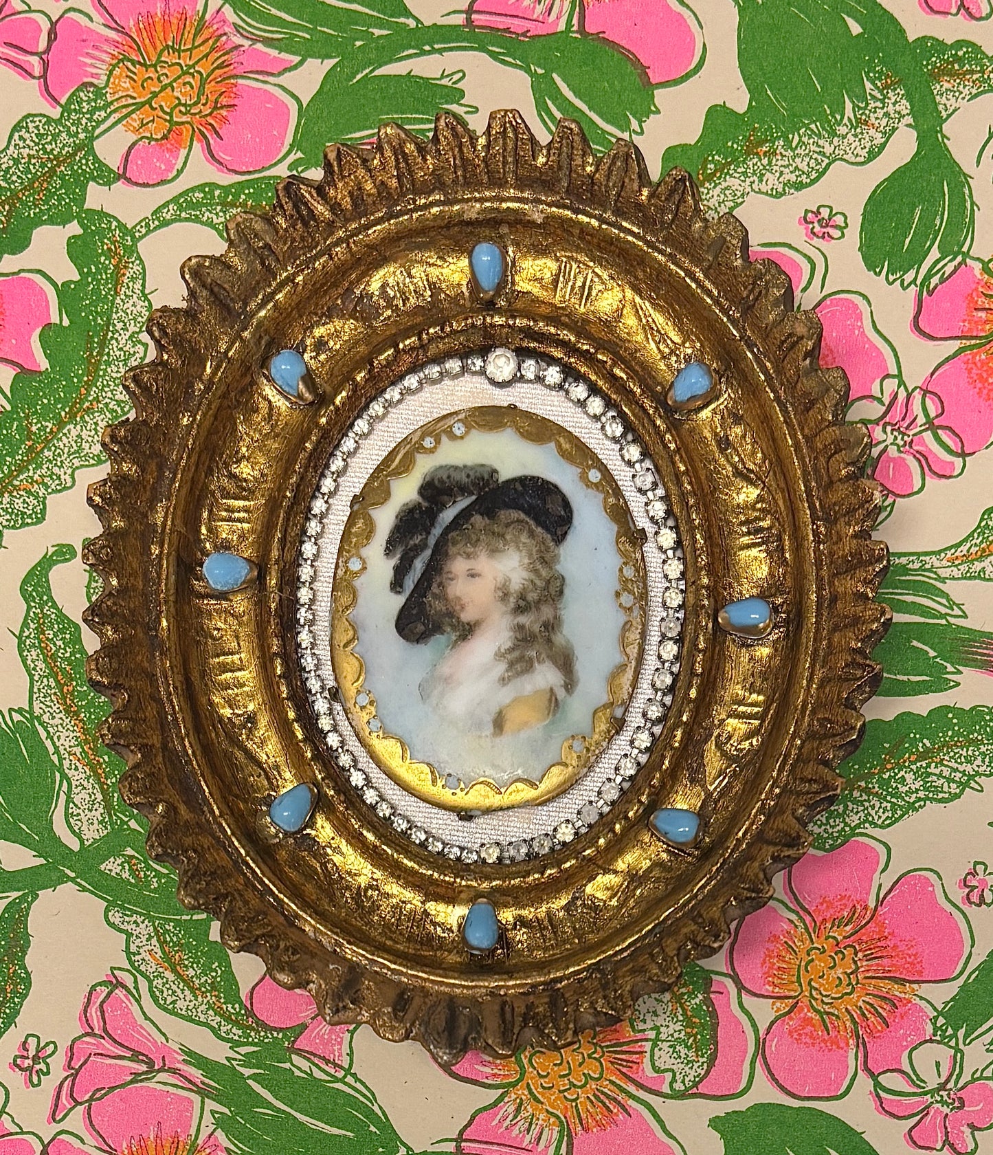 Jeweled Antique Cameo and Papered Shadow Box II