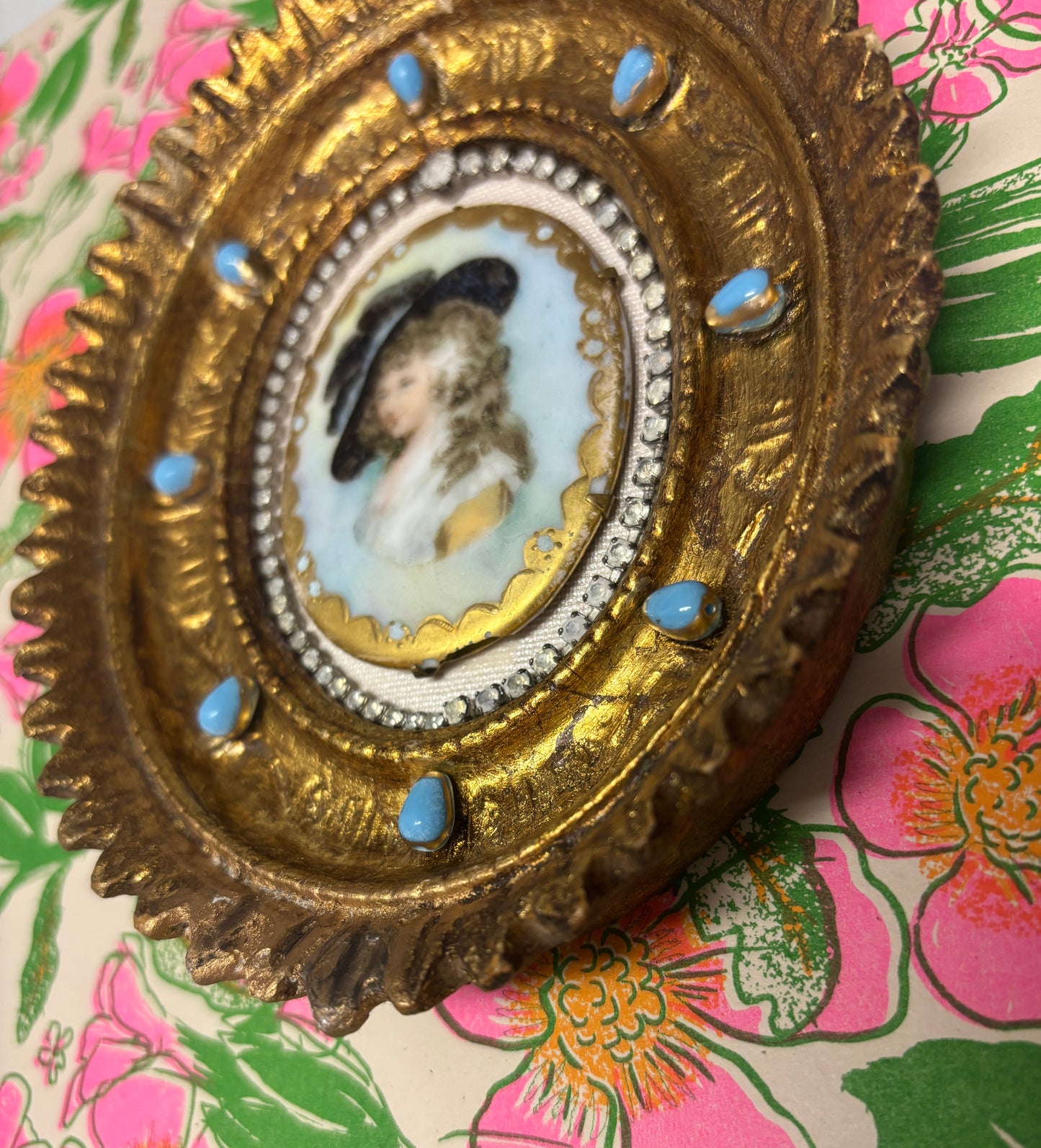 Jeweled Antique Cameo and Papered Shadow Box II